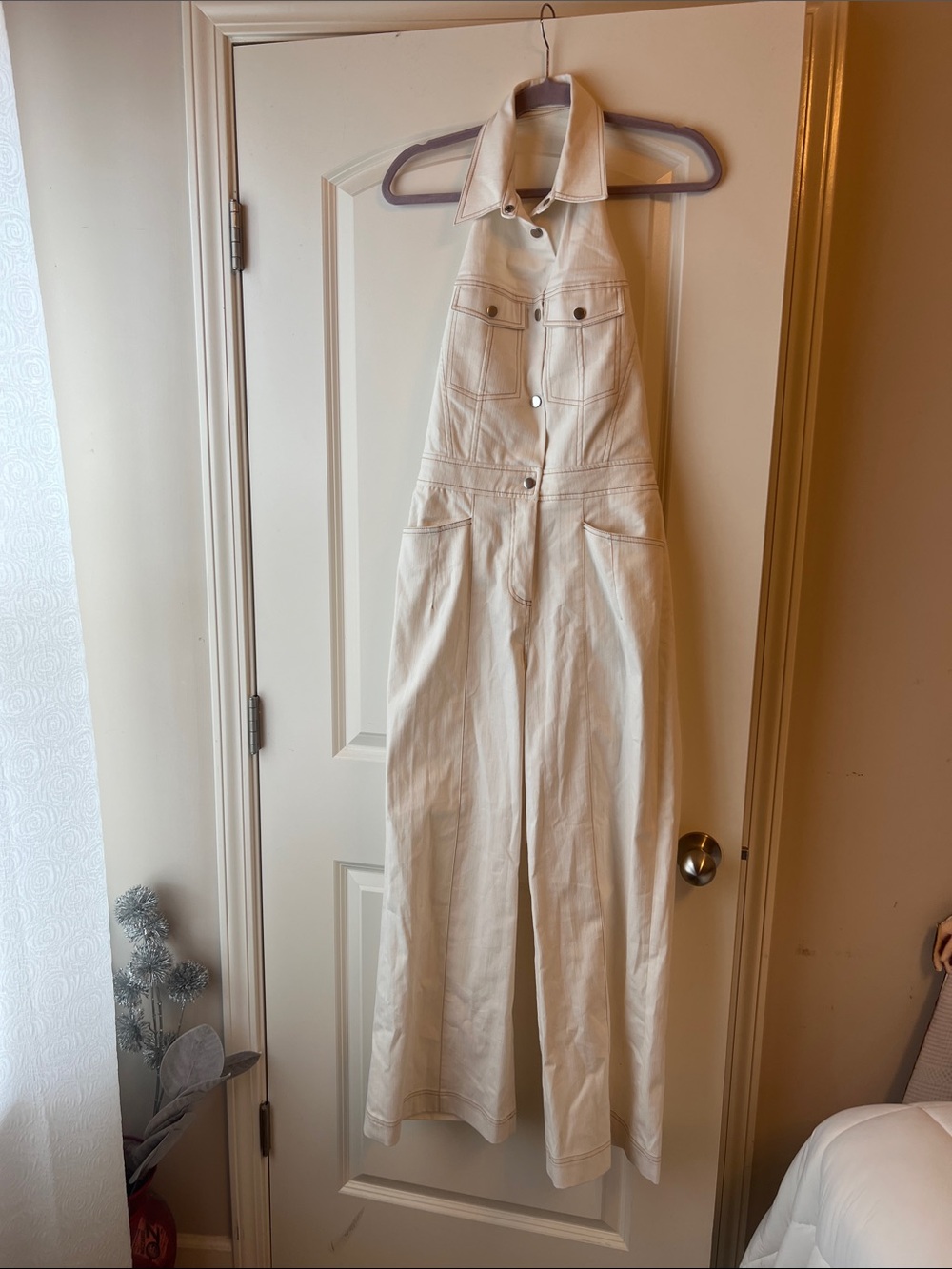 Karen Millen Cream Halter Denim Jumpsuit